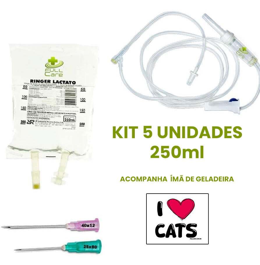 5 Kit Fluidoterapia com Solução Ringer Lactato 500ml Gatos