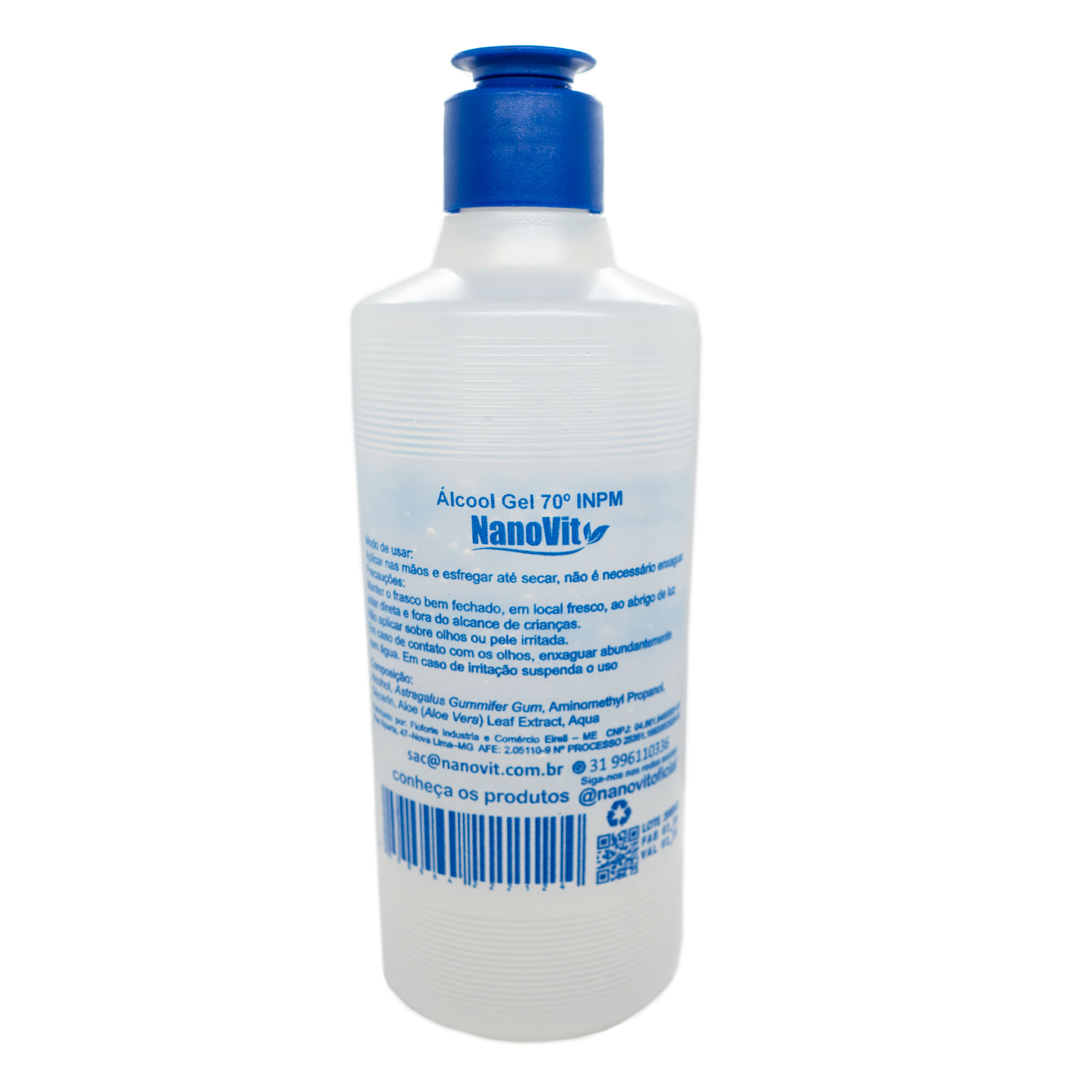 Alcool gel antisseptico 70 com 250 ml Nanovit com Aloe Vera