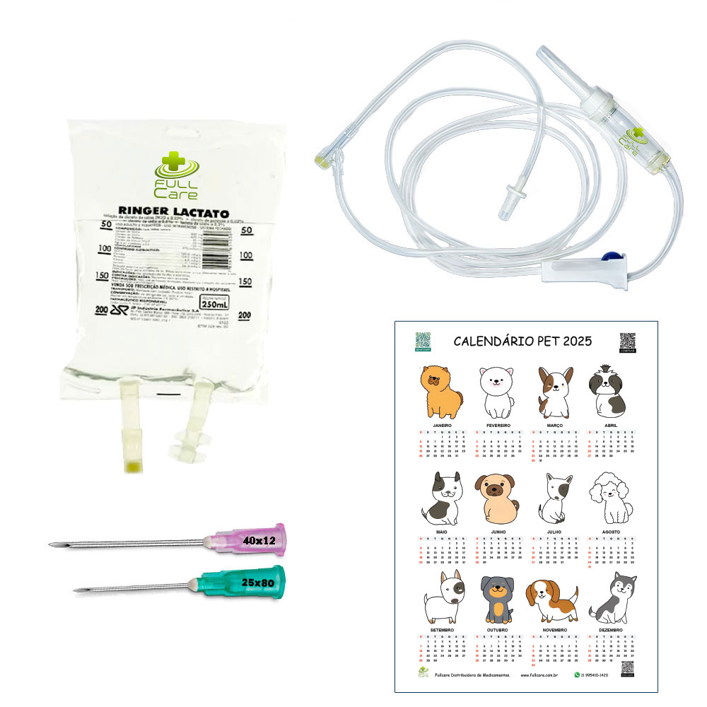 20 Kit Fluidoterapia 250ml Equipo e Agulhas Fullcare