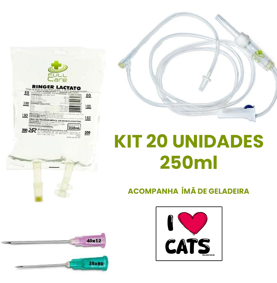 20 Kit Fluidoterapia 250ml Equipo e Agulhas Fullcare Gatos