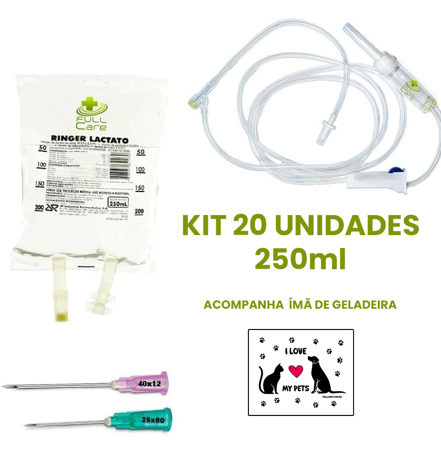 20 Kit Fluidoterapia 250ml Equipo e Agulhas Fullcare